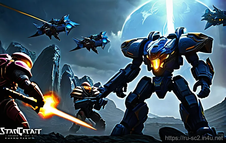 스타크래프트2 아케이드 게임 - **Prompt 2: Epic fan-made StarCraft II RPG adventure** "An epic, cinematic scene from a fan-made...