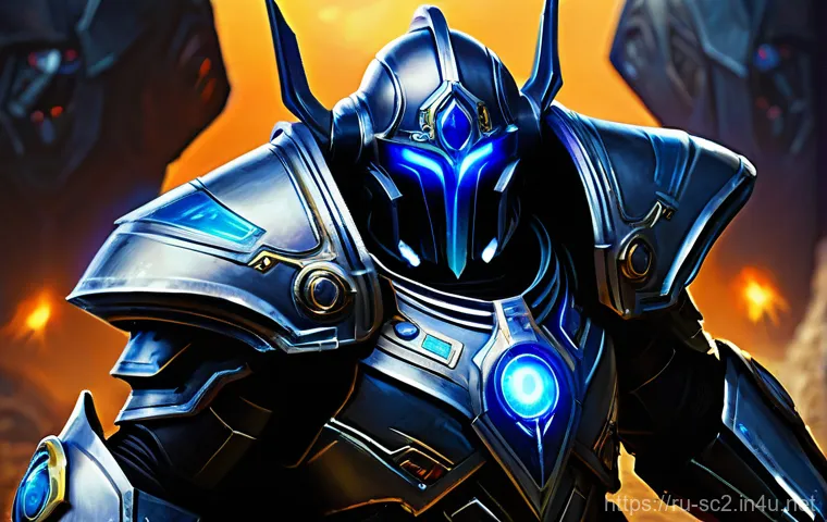 스타크래프트2 은폐 유닛 활용법 - **Image Prompt: Dark Templar's Silent Strike** A heroic yet mysterious Protoss Dark Templar, its...