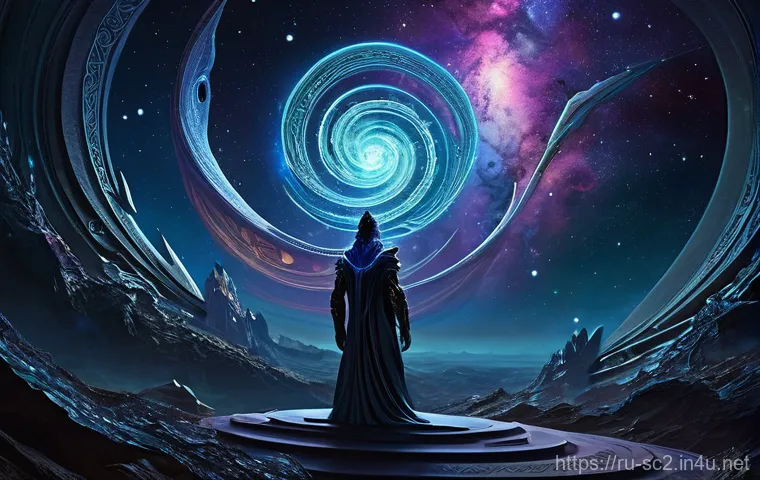 스타크래프트2 종족 역사 - **Prompt 1: Cosmic Genesis - The Zel'Naga's Overseeing Gaze** A wide shot depicting a colossal,...