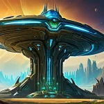 스타크래프트2 밸런스 패치 내역 - A dynamic illustration of a Protoss Mothership Core, radiant with psionic energy, hovering strategic...