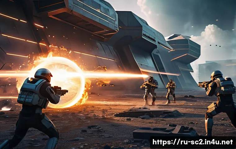 스타크래프트2 리콜 활용법 - A dynamic sci-fi battlefield scene showcasing a group of elite soldiers equipped with advanced armor...