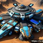 스타크래프트2 실시간 전략 배틀 - A detailed futuristic Terran base in StarCraft 2, showcasing advanced defensive structures like miss...