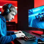 Home 23 스타크래프트2 전투 컨트롤 팁 - Photorealistic Russian esports player in a modern Moscow gaming lounge, intensely controlling a fast...