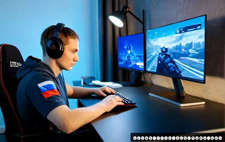 Home 17 스타크래프트2 GM 랭크 달성법 - Photorealistic Russian esports player in a modest Moscow apartment at night, focused on a high-end c...