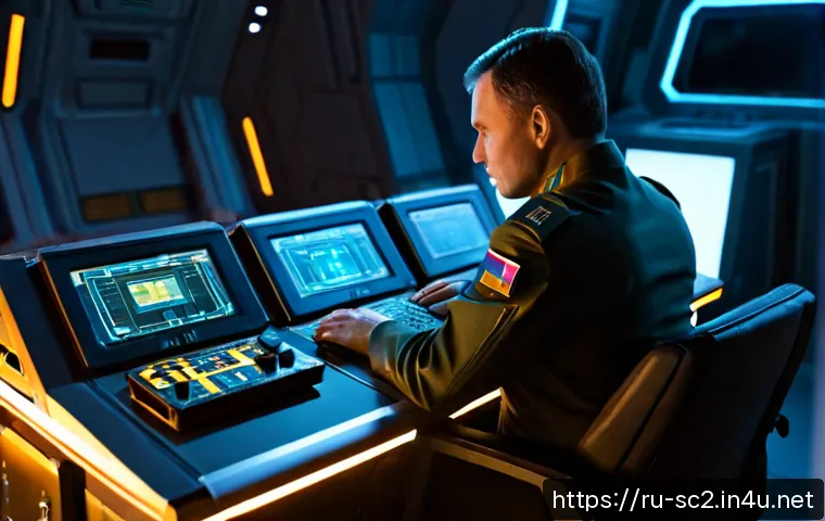 Home 17 스타크래프트2 캠페인 선택지 해석 - Photorealistic cinematic sci-fi command room, a thoughtful Russian military-style space commander se...